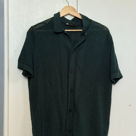 Le 31 (Simons) Knitted/Wool-Like Shirt, Dark Green - Picture 1 of 3